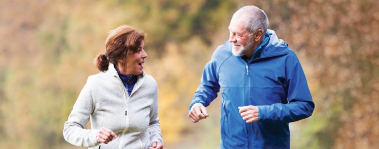 elderly couple jogging